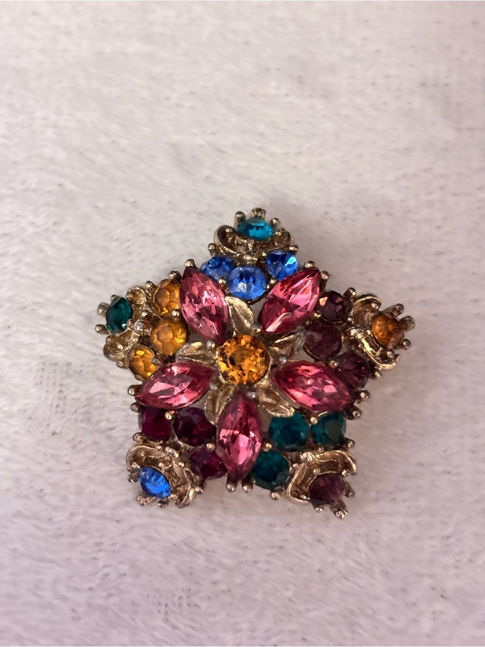 Vintage Tutti Frutti Multicolor Rhinestone Floral Brooch Statement Pin